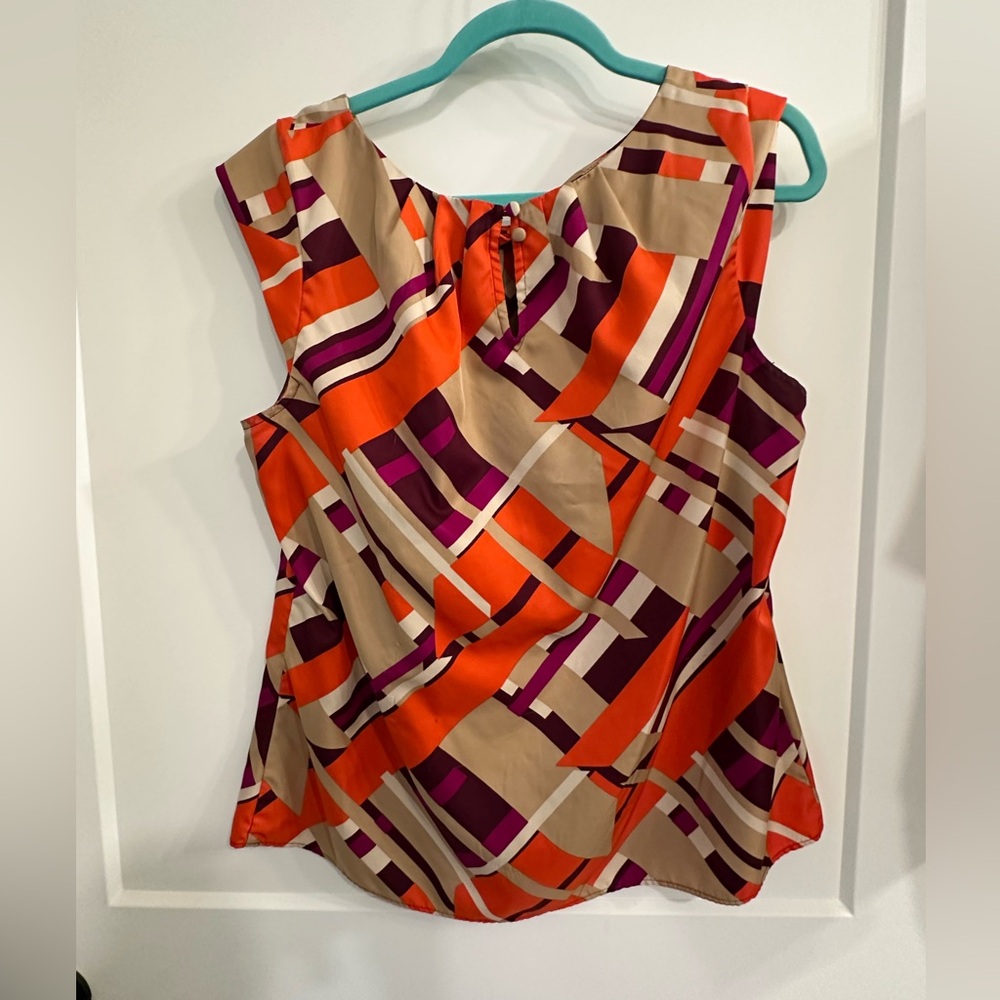Banana Republic Orange, Tan, and Purple Geometric Blouse